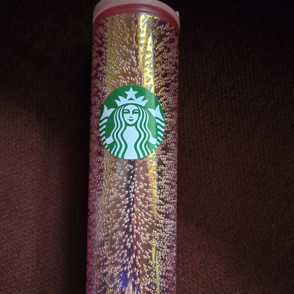 New Starbucks 2020 Pink Bubbles Sparkle Tumbler 16 oz.